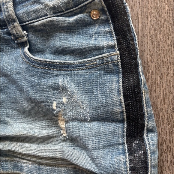 Stylish Blue Jean Shorts with Black Side Stripes - Picture 2 of 6